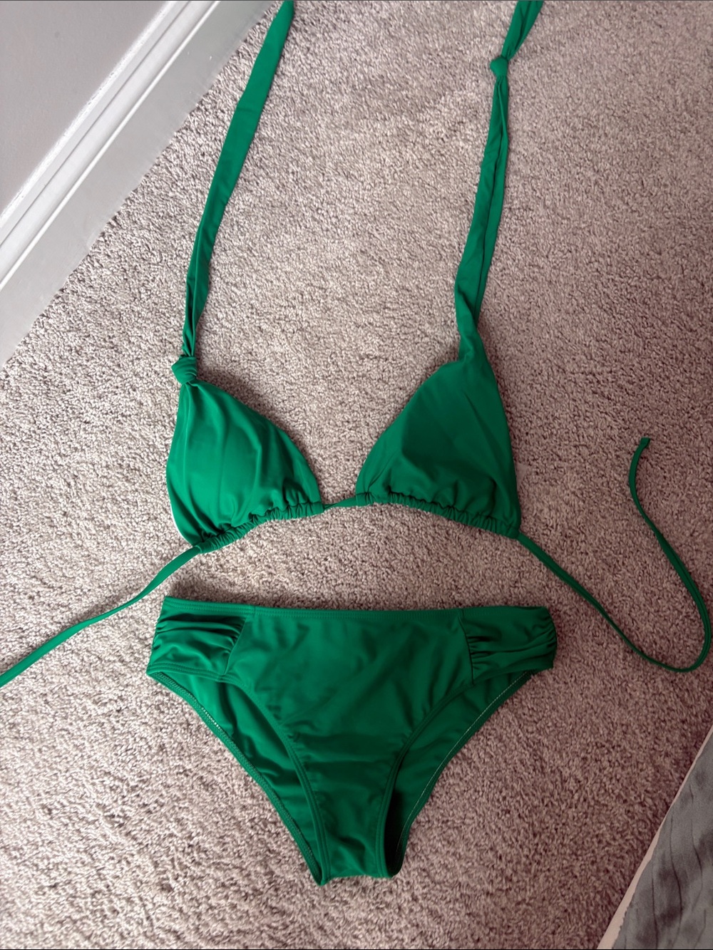 SHEIN Green Triangle String Bikini Set